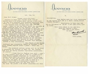 Stan Laurel Letter Signed -- ''...I know Charlie Chaplin very well...'MR LAUREL & MR HARDY' describes all this...Jean Harlow made her first appearance on the screen with L&H...''